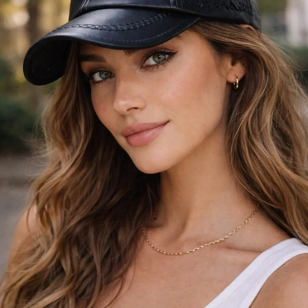 Black PU Leather Cap baseball hat adjustable NEW! Never worn OS